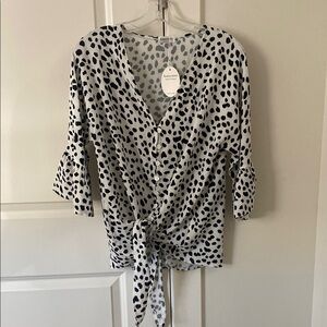 Black and White Tie Front Relaxed Blouse
